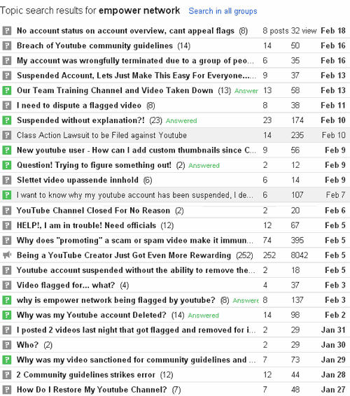 youtube-ban-complaints-empower-network-google-product-forums