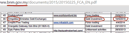 Emgoldex On Central Bank Of Malaysia Investment Blacklist
