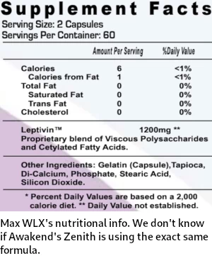 max wlx nutritional label